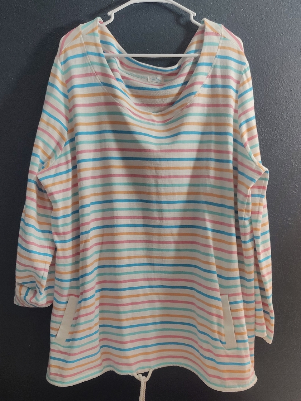 Sun Bay Cotton Striped Pastel Drawstring  Beach Cover Up/Tunic Front Pockets